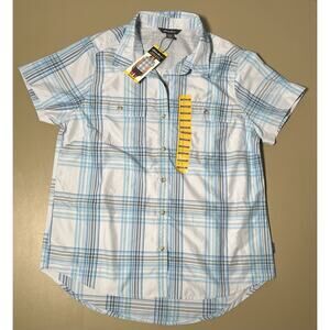 Eddie Bauer SS Adventure Shirt Women’s M Ancient Water Starling Plaid